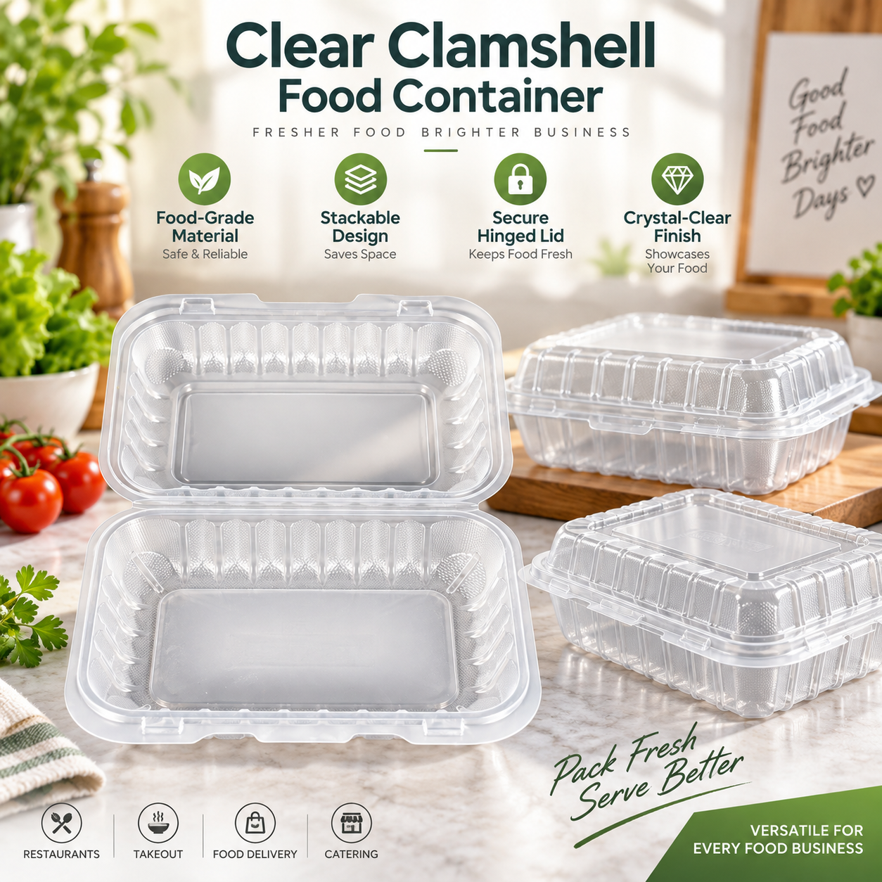 850ml PP 1-Compartment Hinged Food Container SKU 205 - Gallery Image