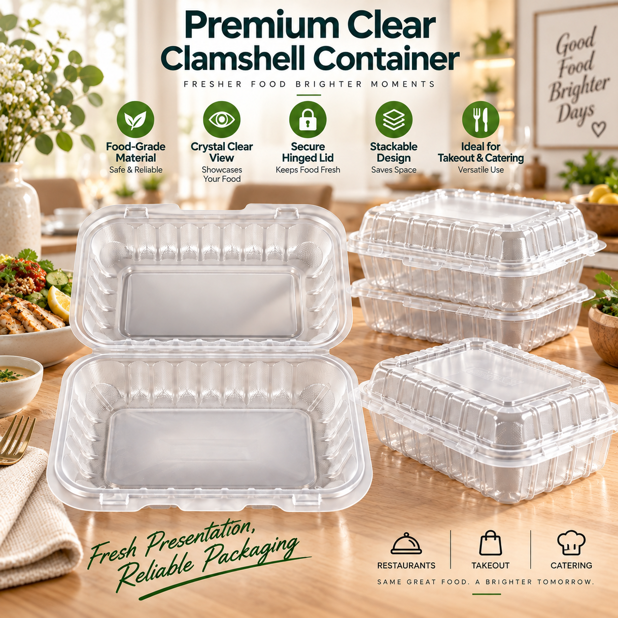 800ml PP 1-Compartment Hinged Food Container SKU 206 - Gallery Image