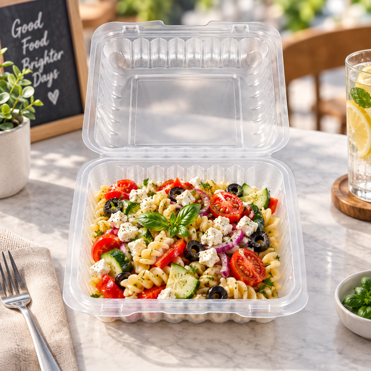 1400ml PP 3-Compartment Hinged Food Container SKU 903x food container