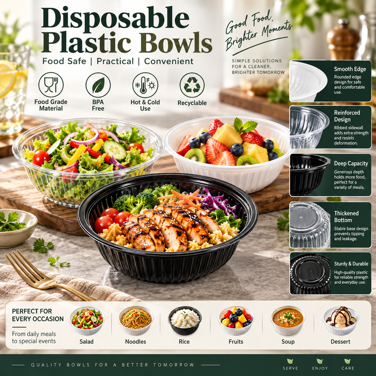 1000ml MFPP / PP 1-Compartment Disposable Food Plate SKU P1-091X - Gallery Image