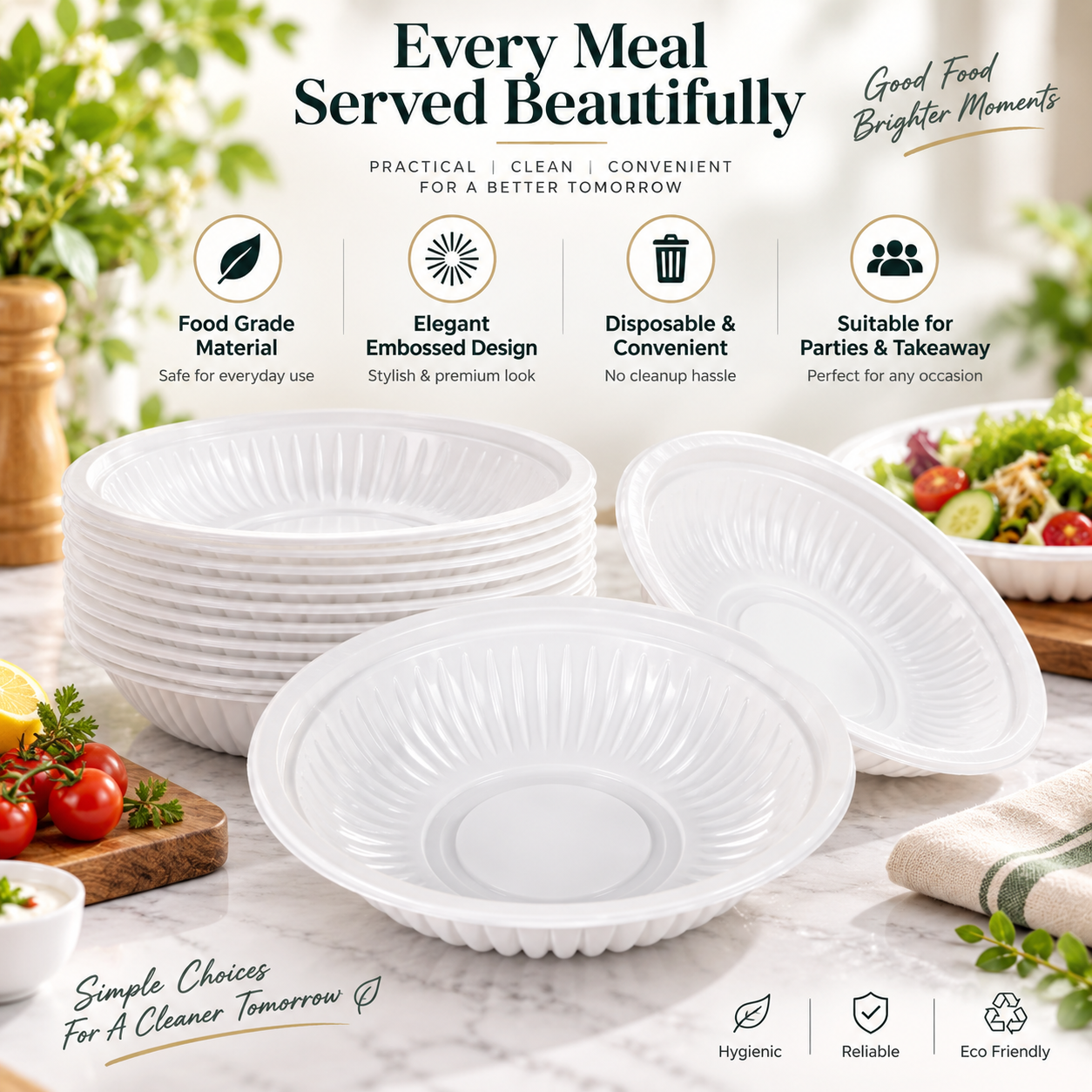 1000ml MFPP / PP 1-Compartment Disposable Food Plate SKU P1-091X - Gallery Image