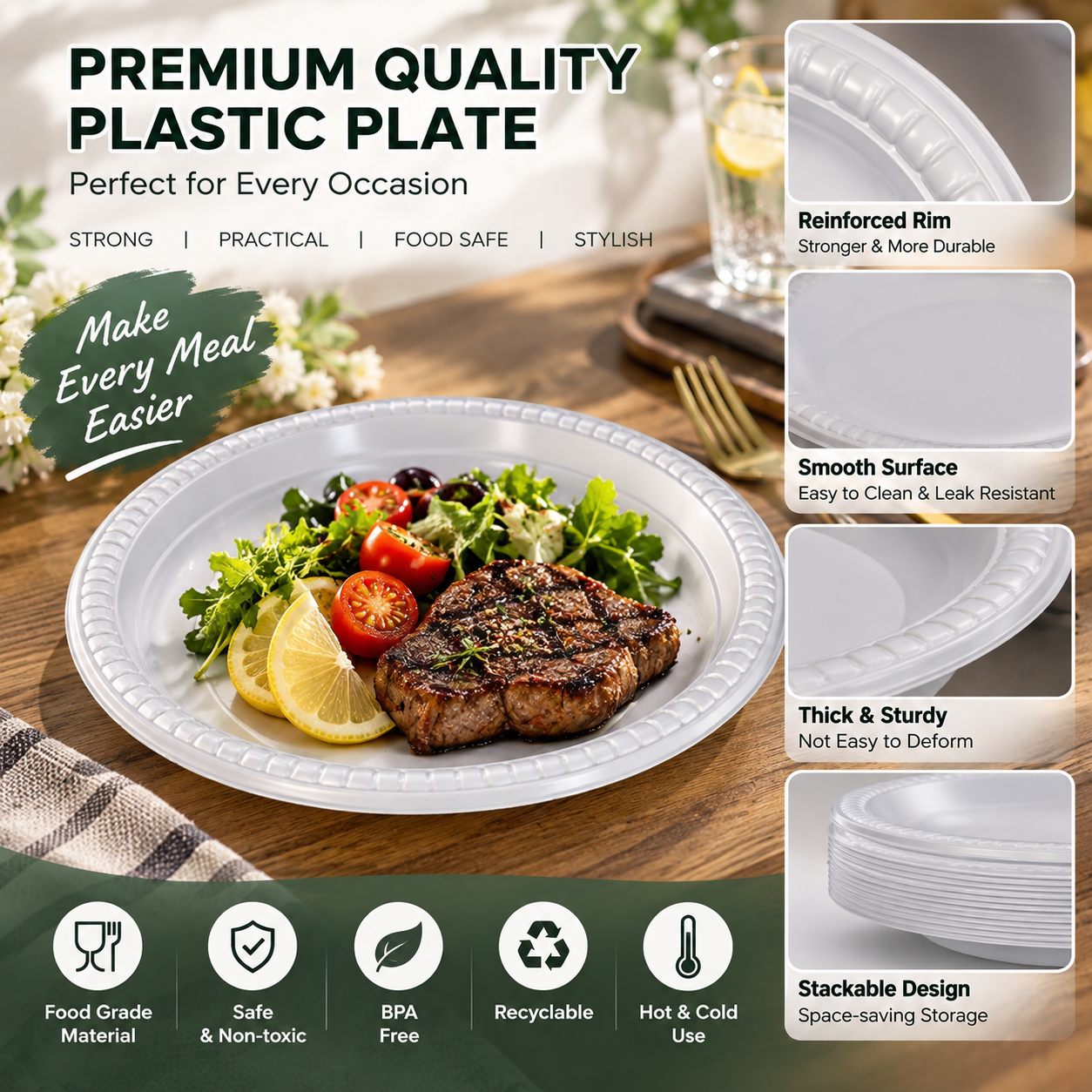 MFPP 1-Compartment Disposable Food Plate SKU P1-091-PT4 - Gallery Image