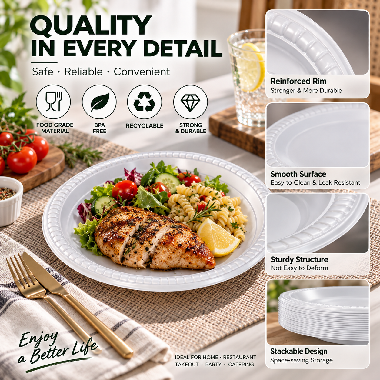 MFPP 1-Compartment Disposable Food Plate SKU P1-091-PT4 - Gallery Image