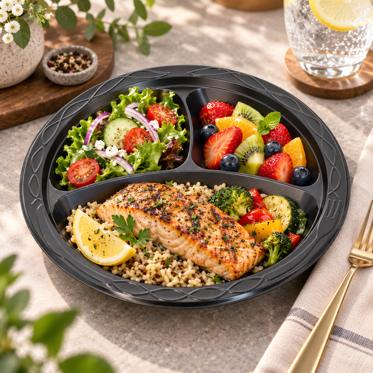 MFPP 3-Compartment Disposable Food Plate SKU P1-093-PT5 - Gallery Image
