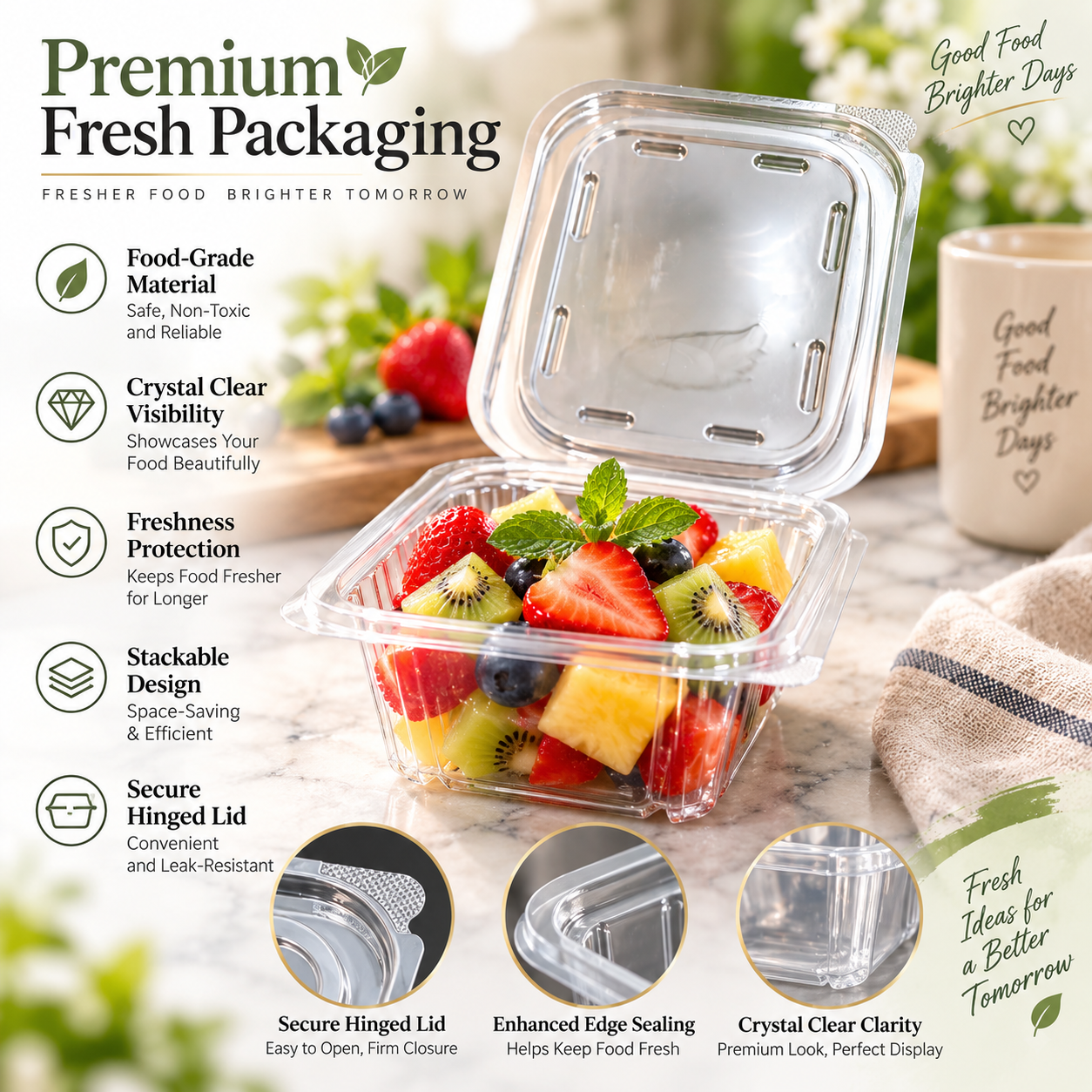 350ml PET Clear PET Food Container SKU PET-FL12A - Gallery Image