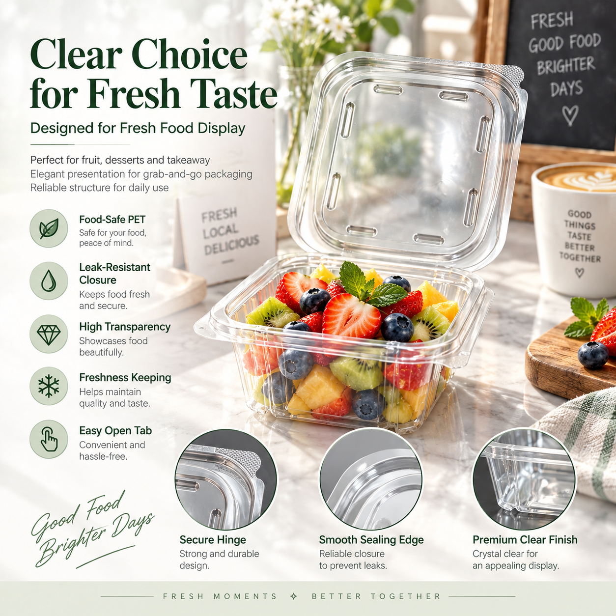 350ml PET Clear PET Food Container SKU PET-FL12A - Gallery Image