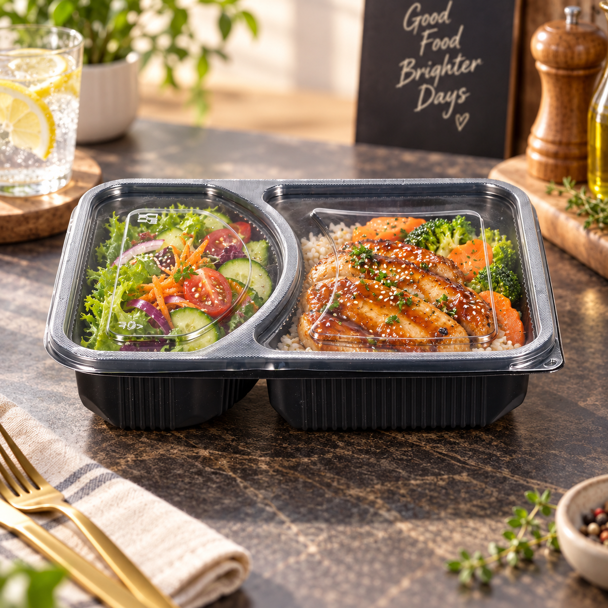 1200ml PP 2-Compartment Leak-Resistant Meal Container SKU FG2-02 food container