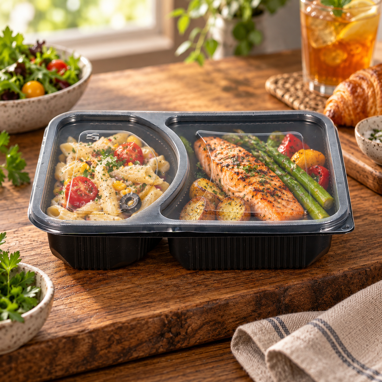 1200ml PP 2-Compartment Leak-Resistant Meal Container SKU FG2-02 - Gallery Image