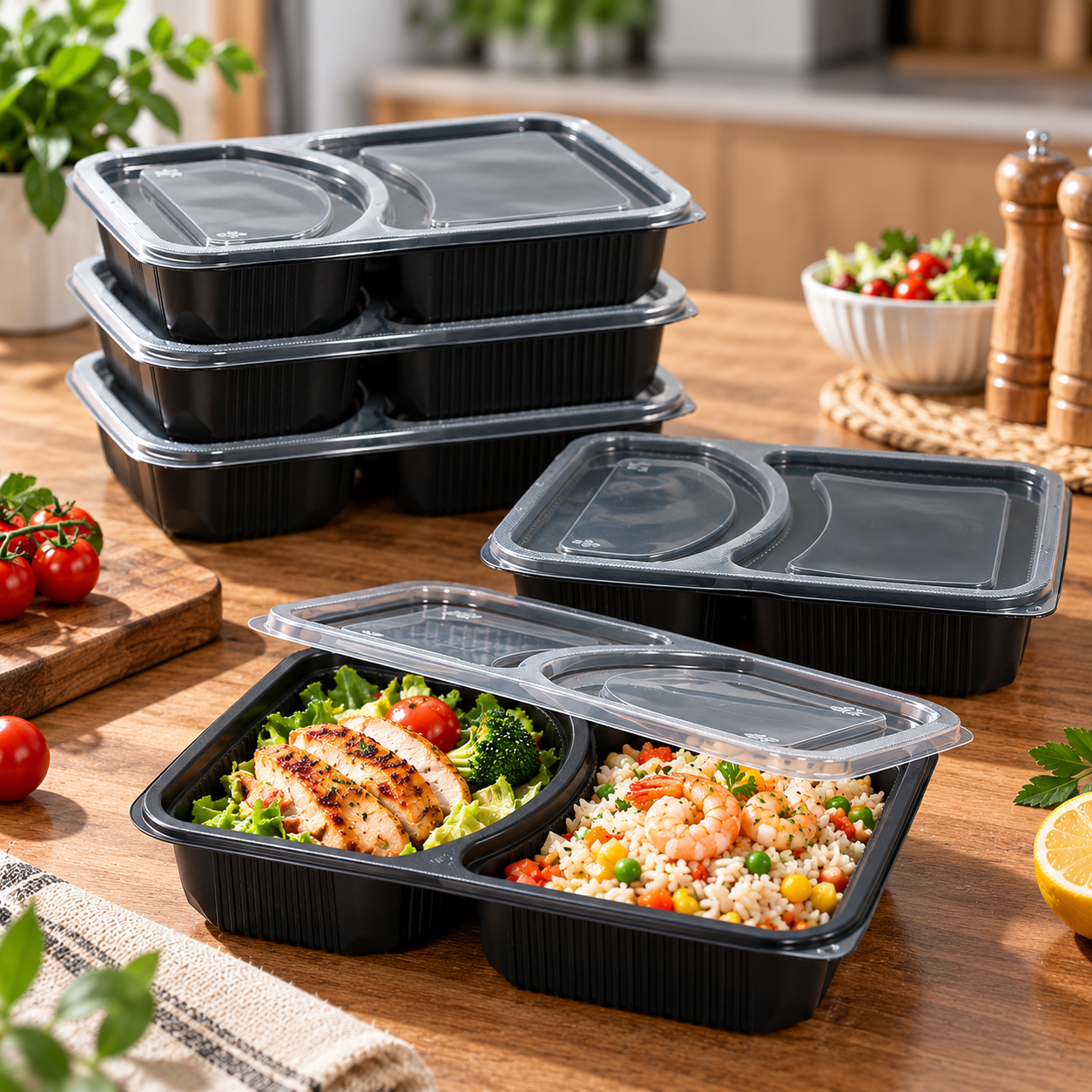 1200ml PP 2-Compartment Leak-Resistant Meal Container SKU FG2-02 - Gallery Image