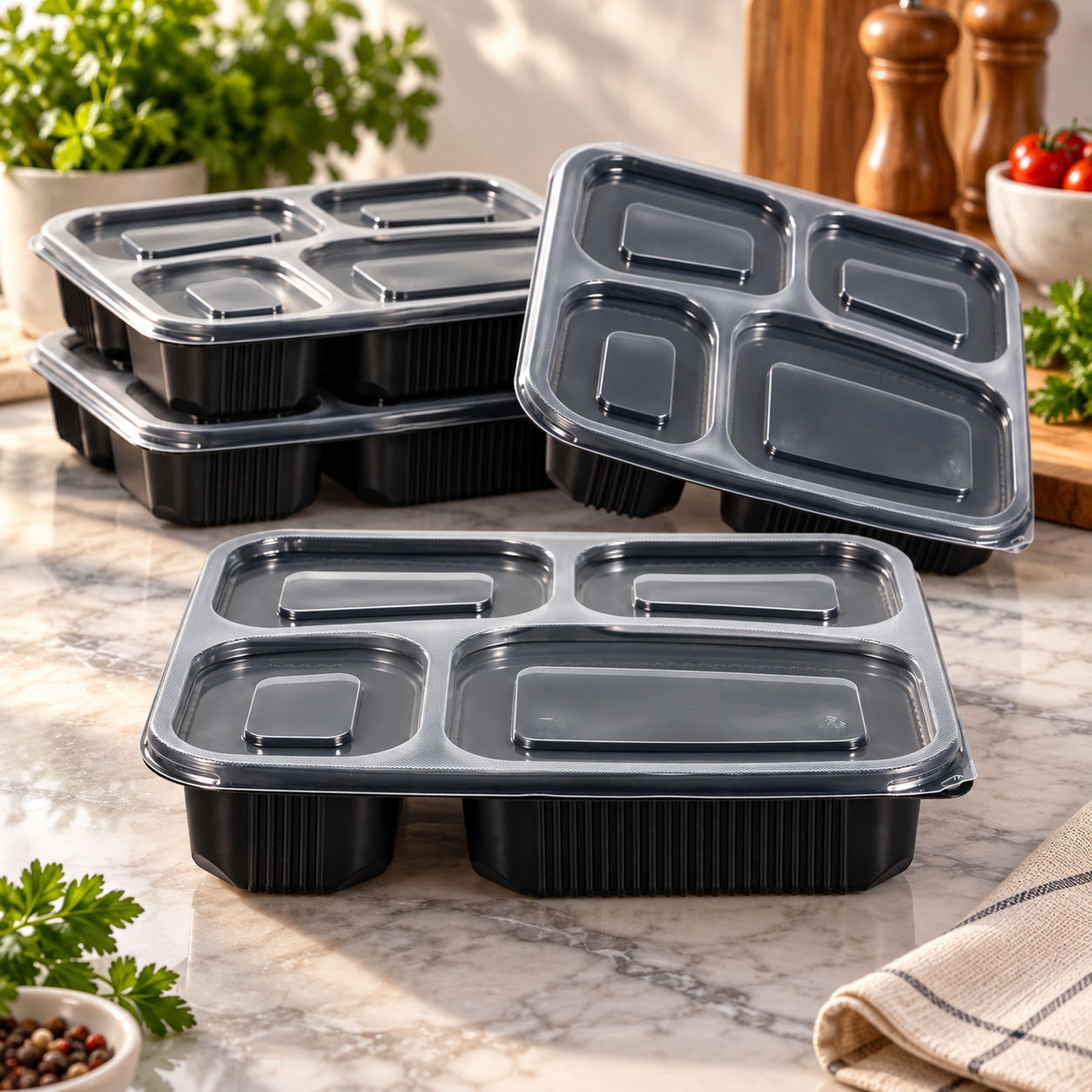 1100ml PP 4-Compartment Leak-Resistant Meal Container SKU FG2-04 - Gallery Image