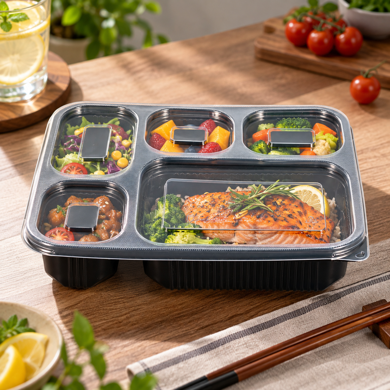 1000ml PP 5-Compartment Leak-Resistant Meal Container SKU FG2-05 food container