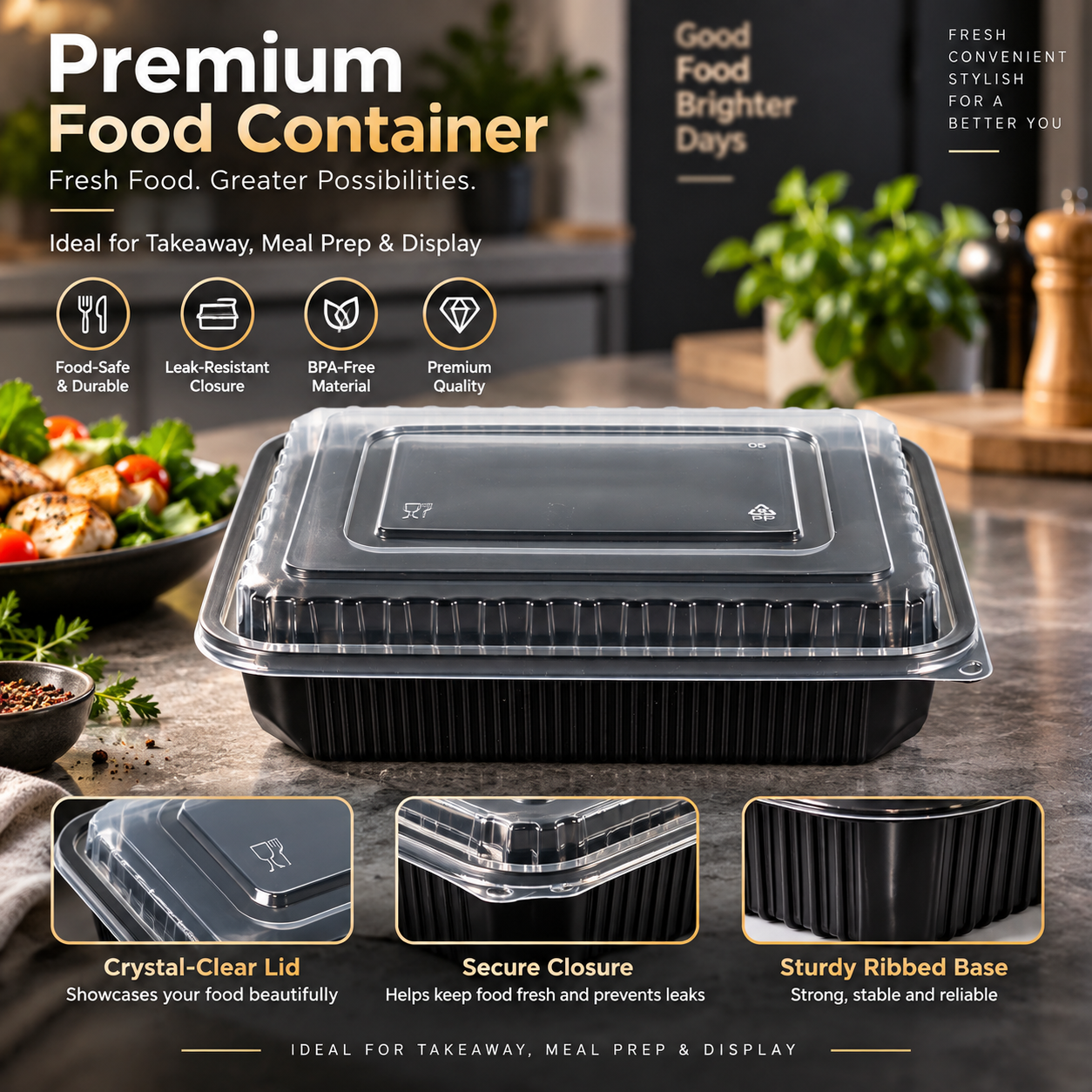 1400ml PP 1-Compartment Leak-Resistant Meal Container SKU FG2-01TZ TG - Gallery Image