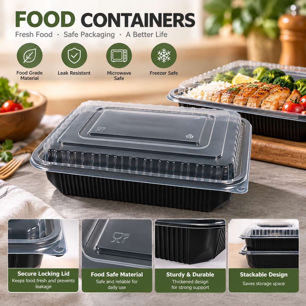 1400ml PP 1-Compartment Leak-Resistant Meal Container SKU FG2-01TZ TG - Gallery Image