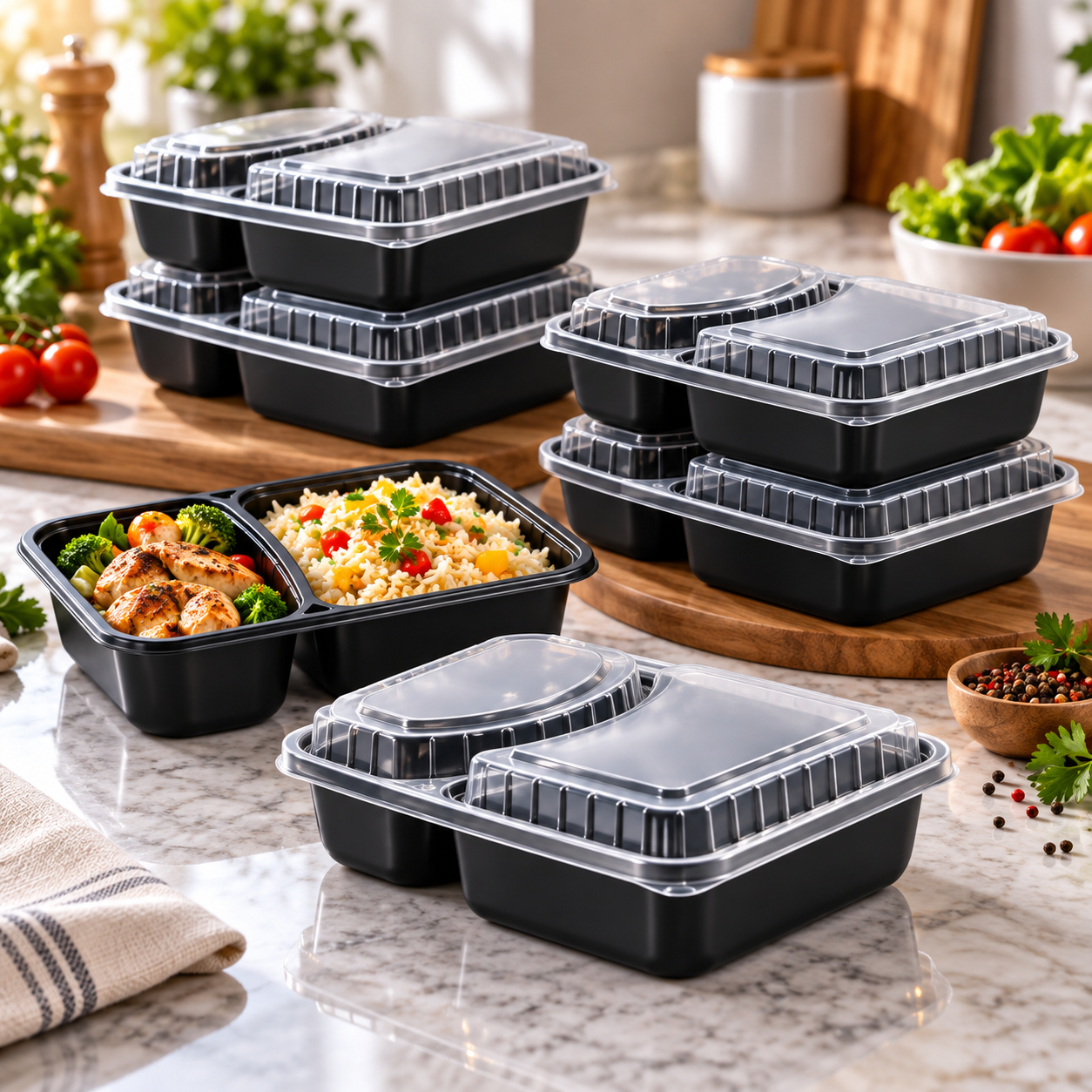 1200ml PP 2-Compartment Leak-Resistant Meal Container SKU FG2-02TZ TG - Gallery Image