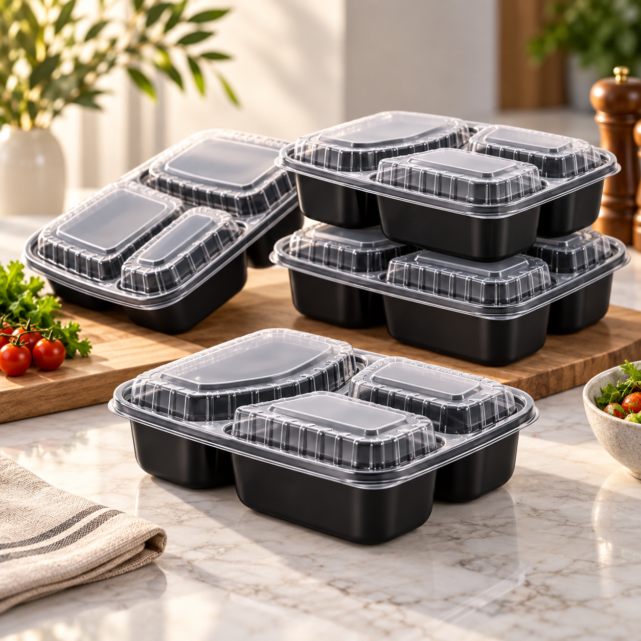 1100ml PP 3-Compartment Leak-Resistant Meal Container SKU FG2-03TZ TG - Gallery Image
