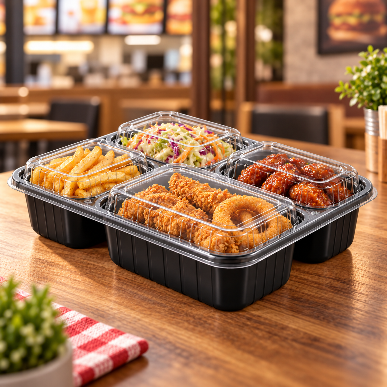 1100ml PP 4-Compartment Leak-Resistant Meal Container SKU FG2-04TZ TG - Gallery Image