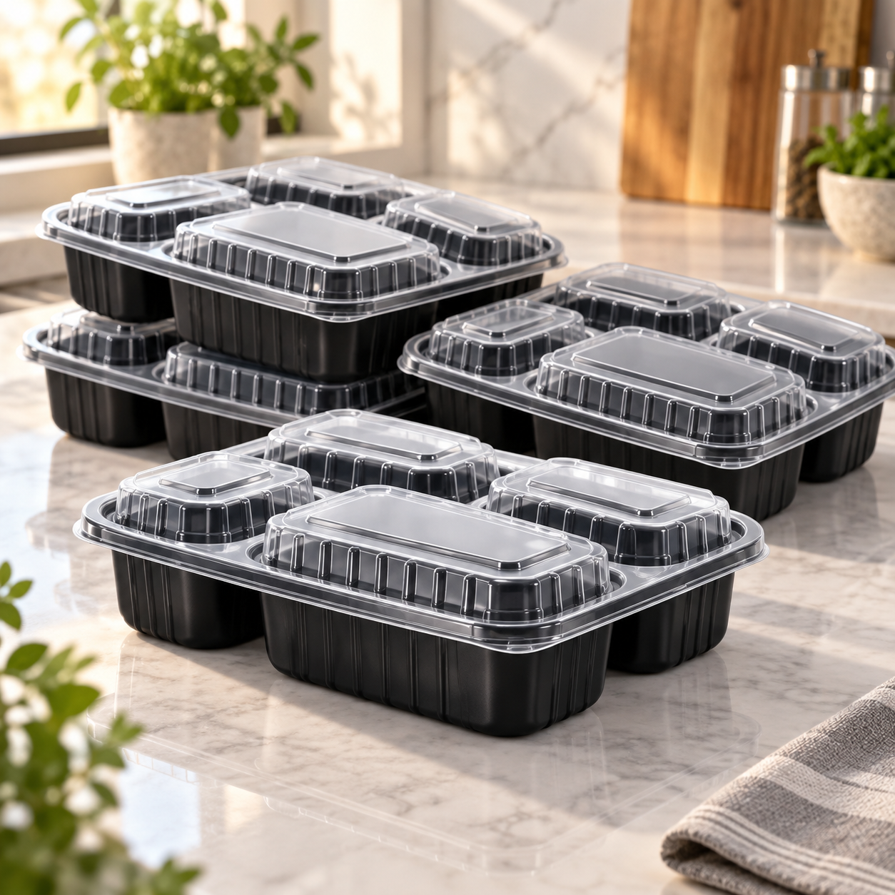 1100ml PP 4-Compartment Leak-Resistant Meal Container SKU FG2-04TZ TG - Gallery Image