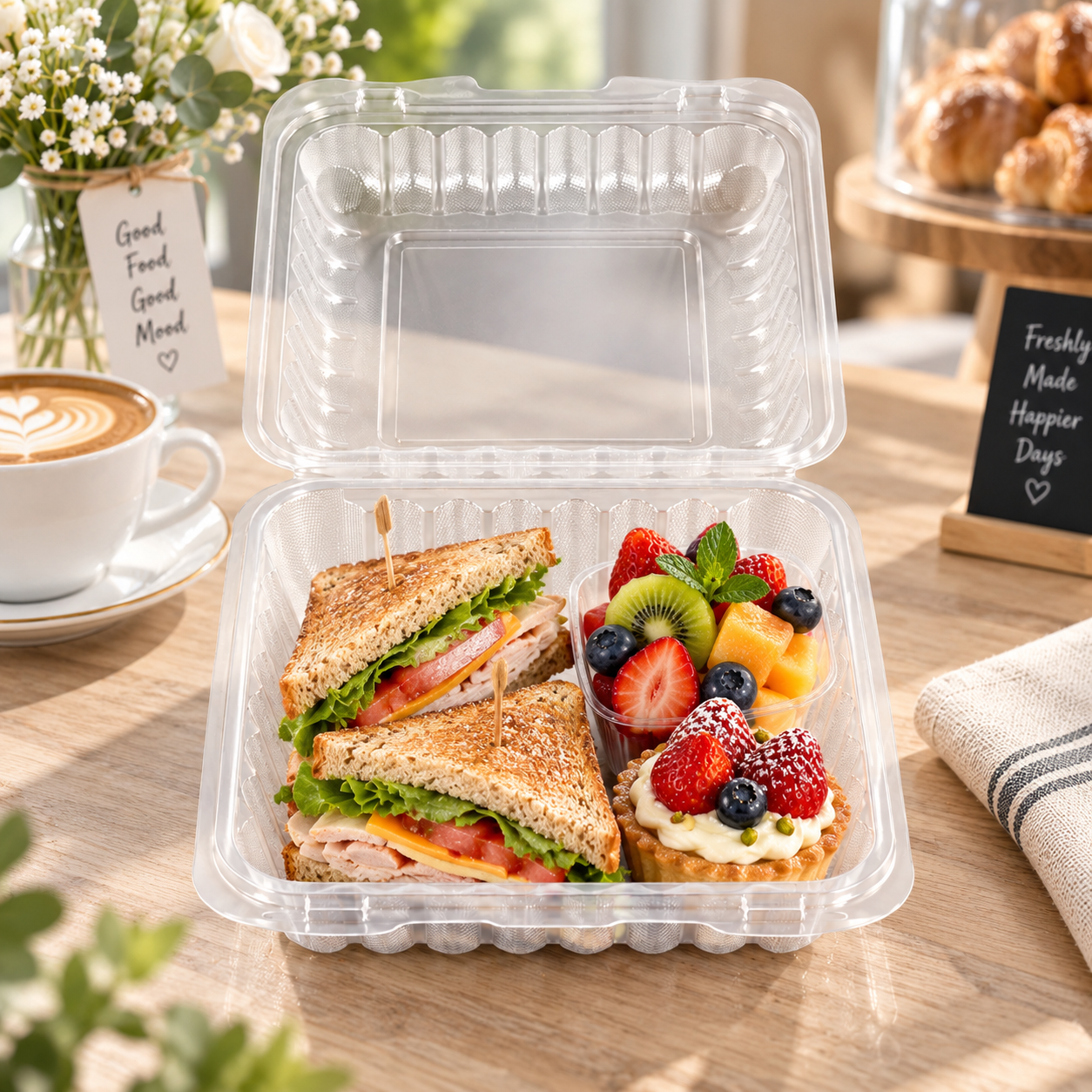 900ml PP 3-Compartment Hinged Food Container SKU 783 food container