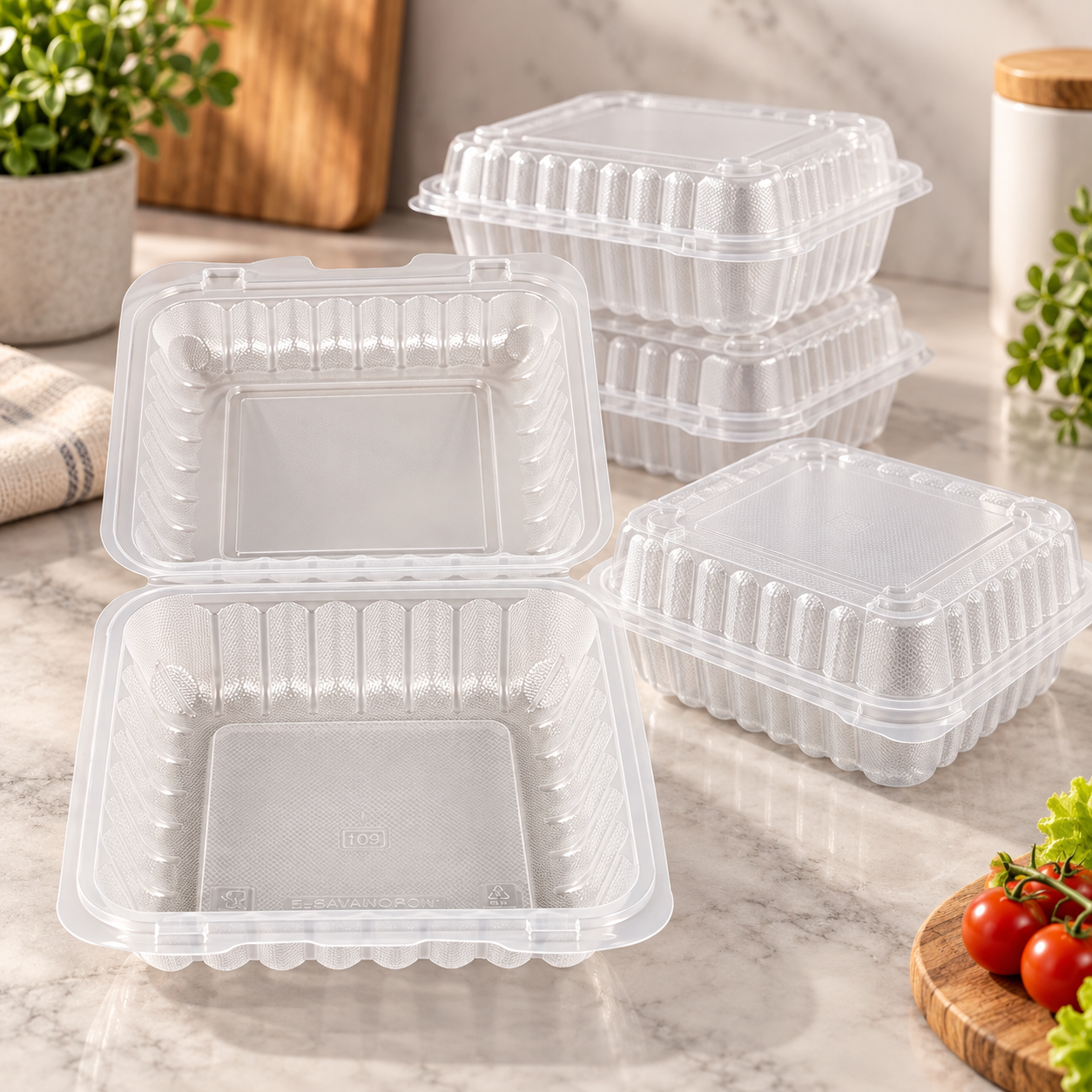 900ml PP 3-Compartment Hinged Food Container SKU 783 - Gallery Image