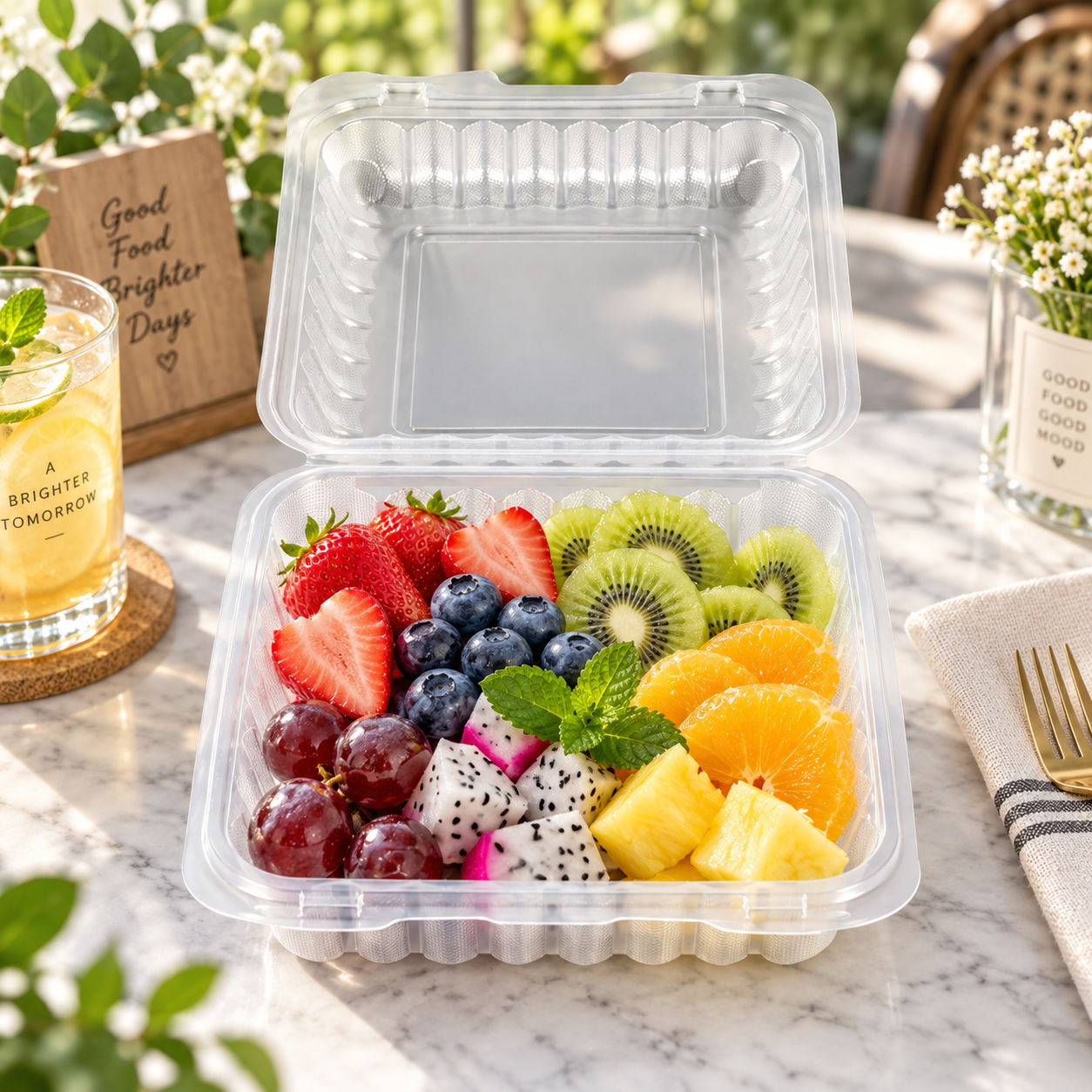 1000ml PP 3-Compartment Hinged Food Container SKU 803 food container
