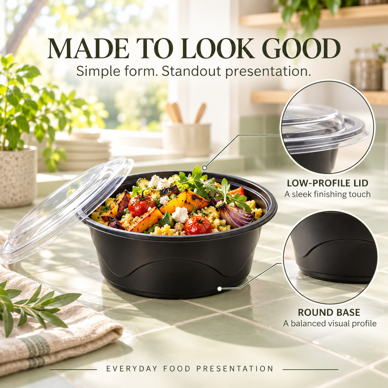 1000ml PP 1-Compartment Round Food Bowl SKU WG178-1000B - Gallery Image