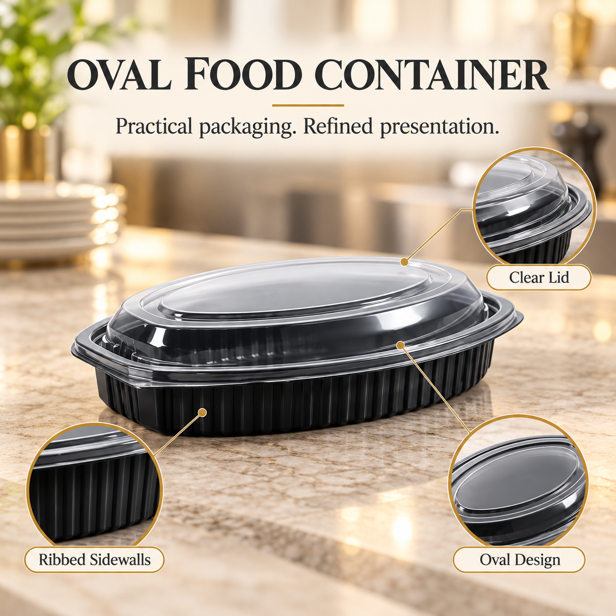 350ml PP 1-Compartment Oval Takeaway Container SKU FG3-7000 - Gallery Image