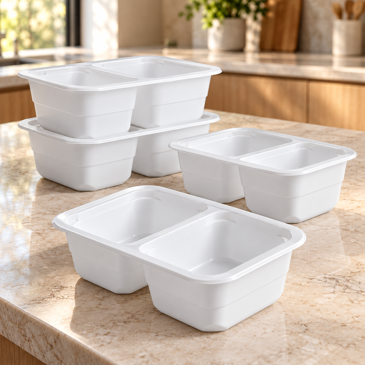 1000ml MFPP 2-Compartment Film-Seal Food Tray SKU T3-1002 - Gallery Image
