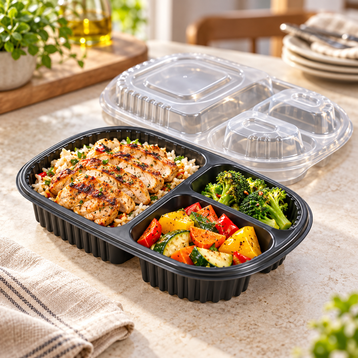 560ml PP 3-Compartment Oval Takeaway Container SKU FG-8020 food container