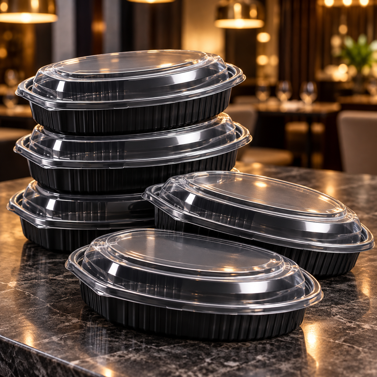 850ml PP 1-Compartment Oval Takeaway Container SKU FG3-7000-28oz - Gallery Image
