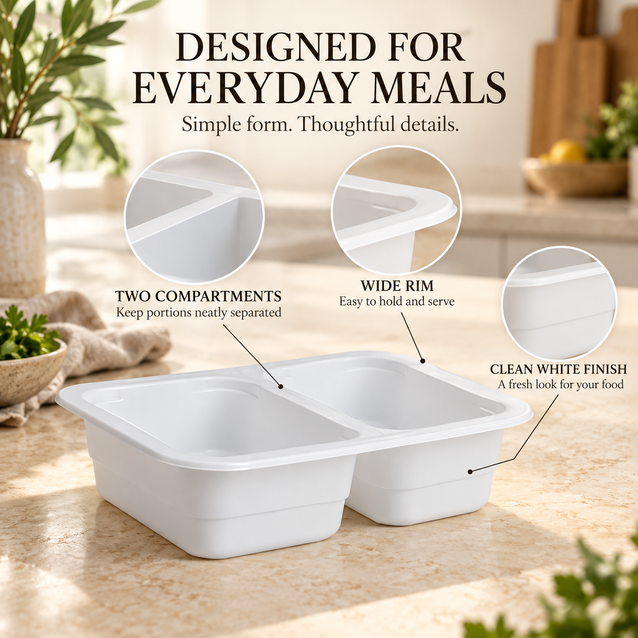 700ml MFPP 2-Compartment Film-Seal Food Tray SKU T3-702 - Gallery Image