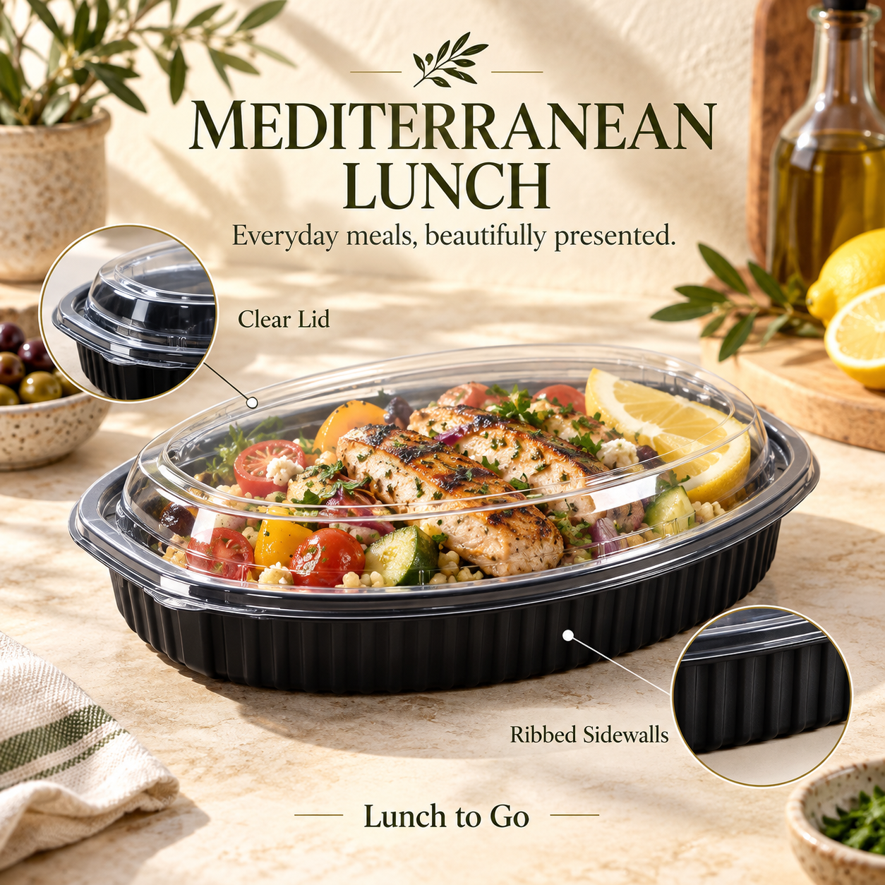 700ml PP 1-Compartment Oval Takeaway Container SKU FG3-7000-24oz - Gallery Image