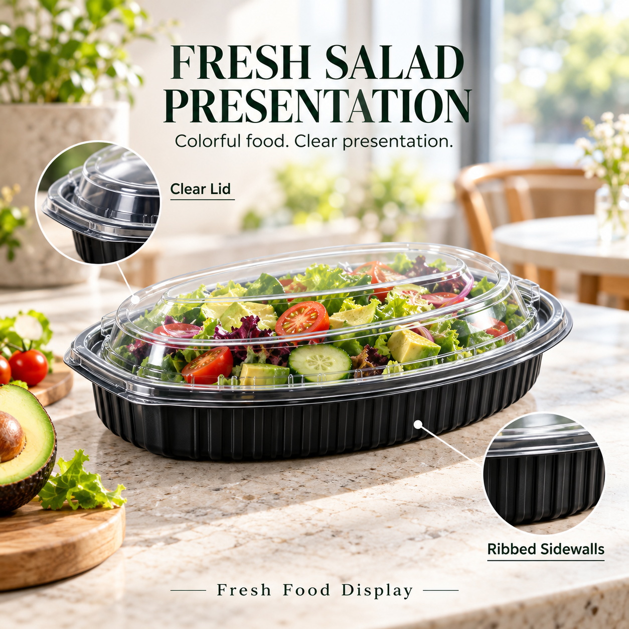700ml PP 1-Compartment Oval Takeaway Container SKU FG3-7000-24oz - Gallery Image