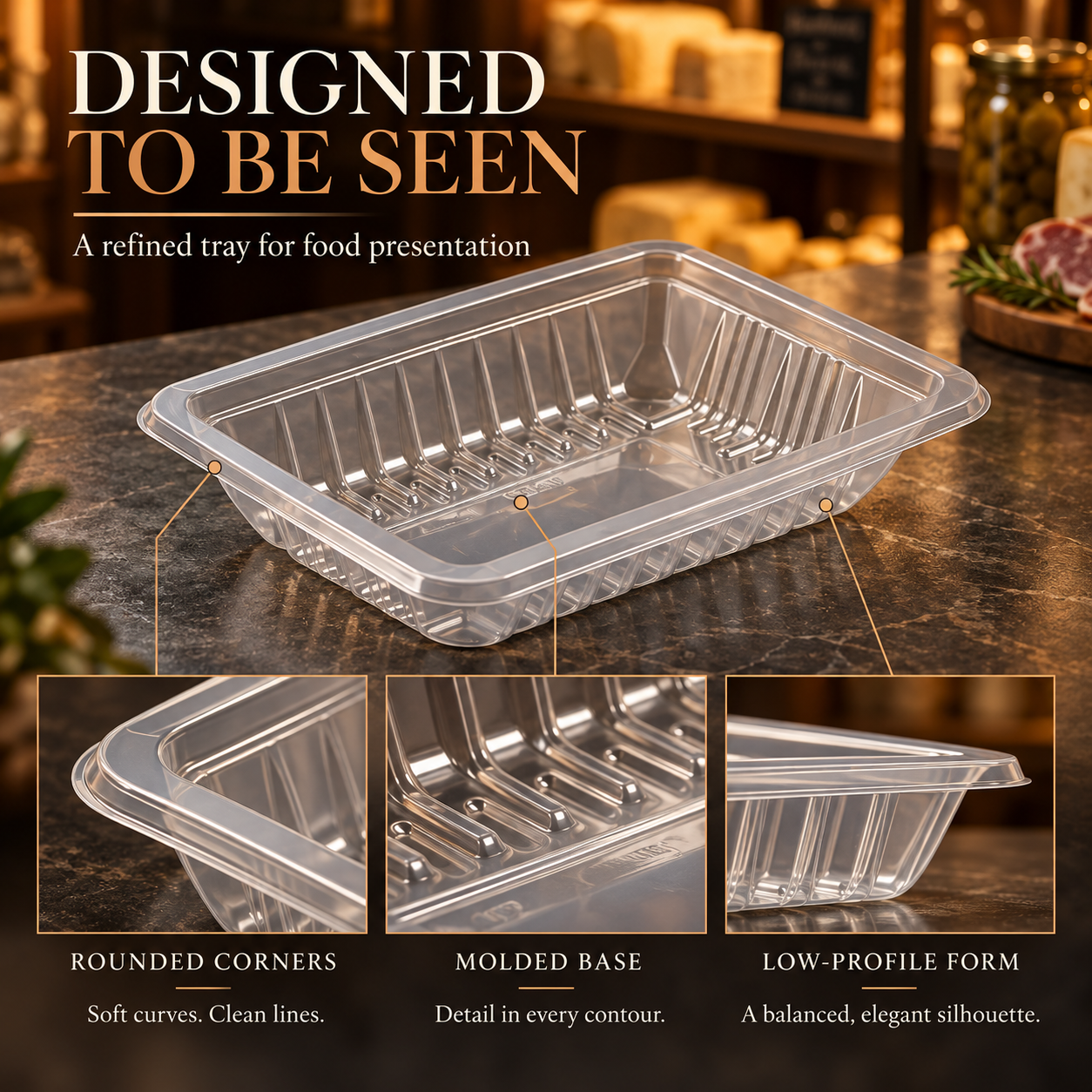 450ml PP 1-Compartment Film-Seal Food Tray SKU T4-450 - Gallery Image