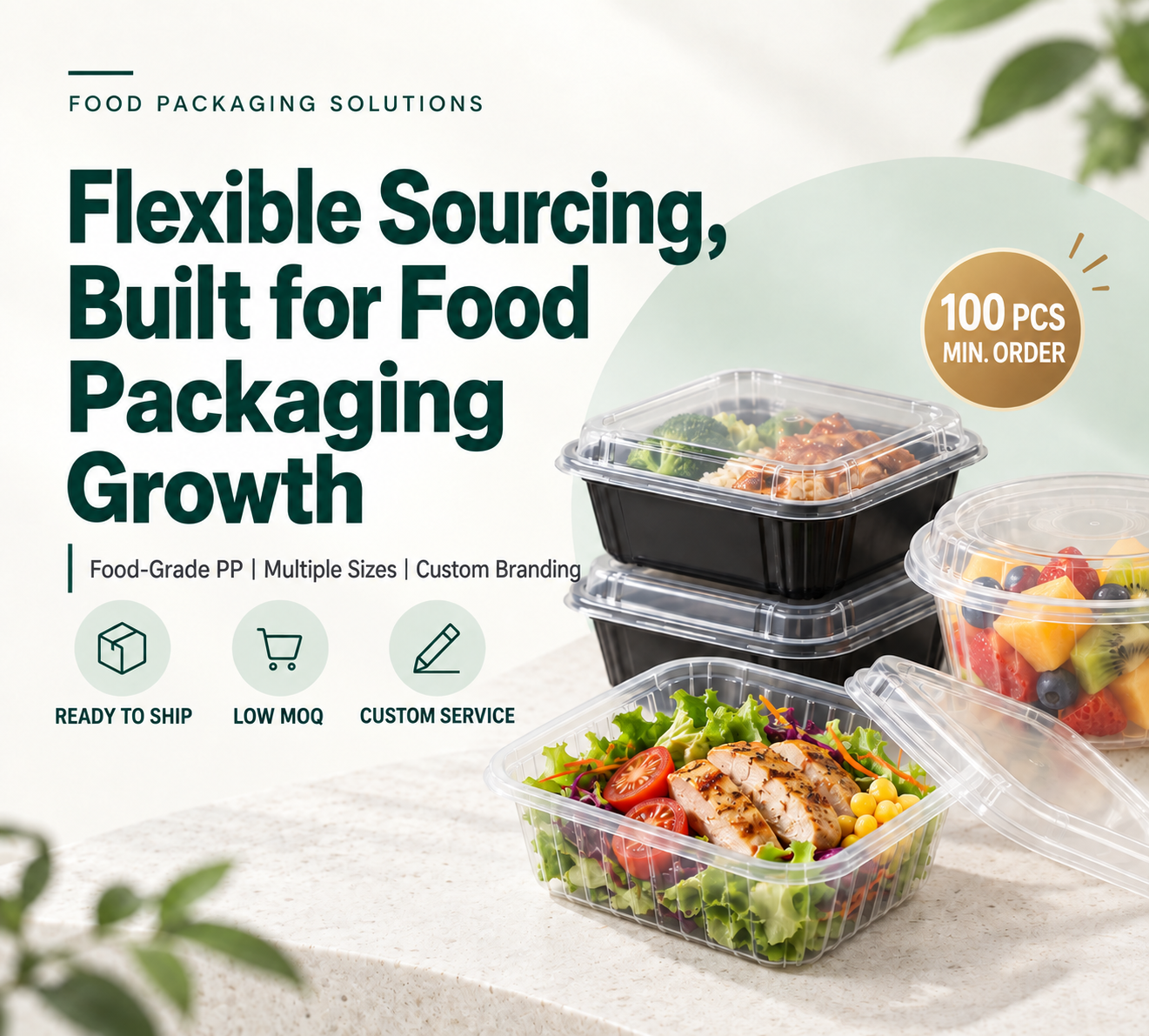Fresh salad in a clear food container, high clarity packaging